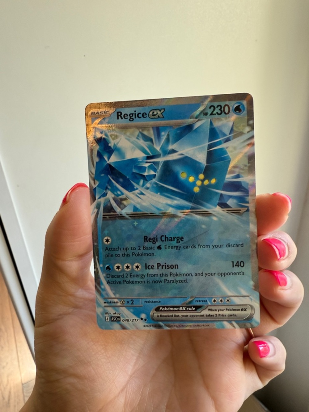 Regice EX 048/217 Ascended Heroes Pokemon Card